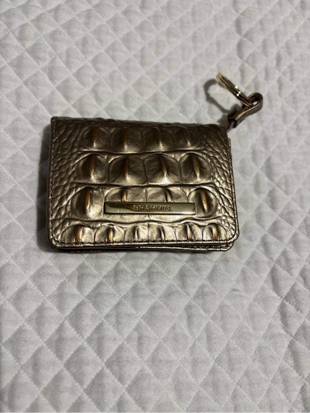 Brahmin Metallic Gold Card Case Key Clip